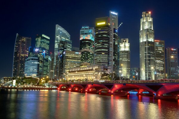 Nachtlichter der Stadt Singapur