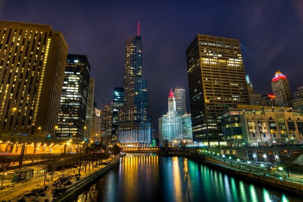 Bright Chicago night lights