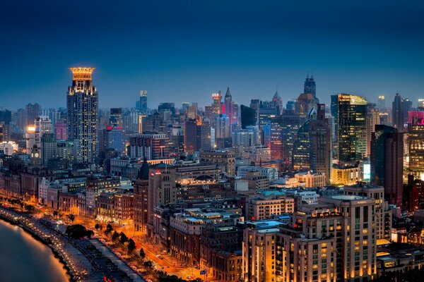 Shanghai at night is all in lights