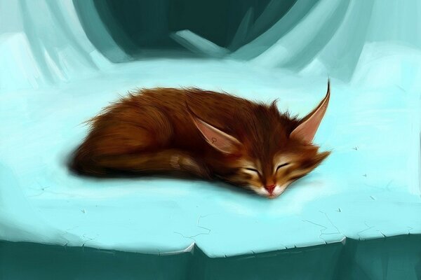 Drawing of a fox lying on ice