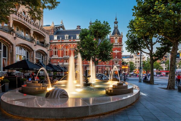 Glowing fountain in Amsterdam