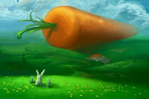 Drawing a big carrot on the hills