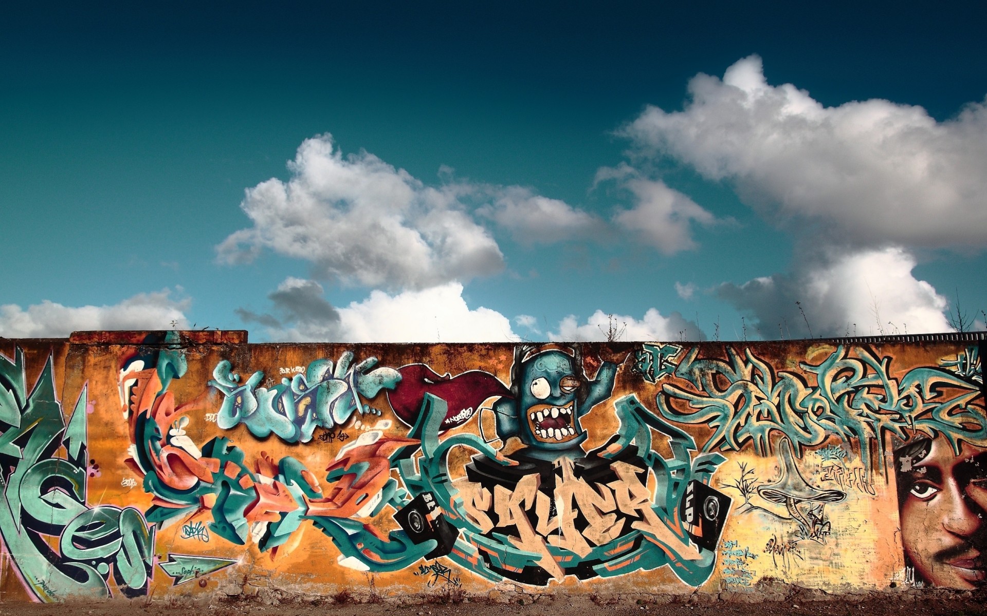 wolken bunt stadt himmel graffiti wand