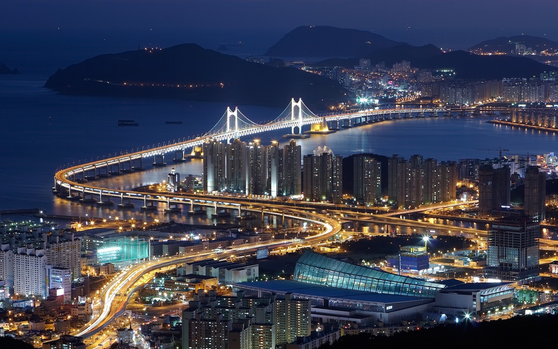 nacht hdr brücke draufsicht südkorea busan