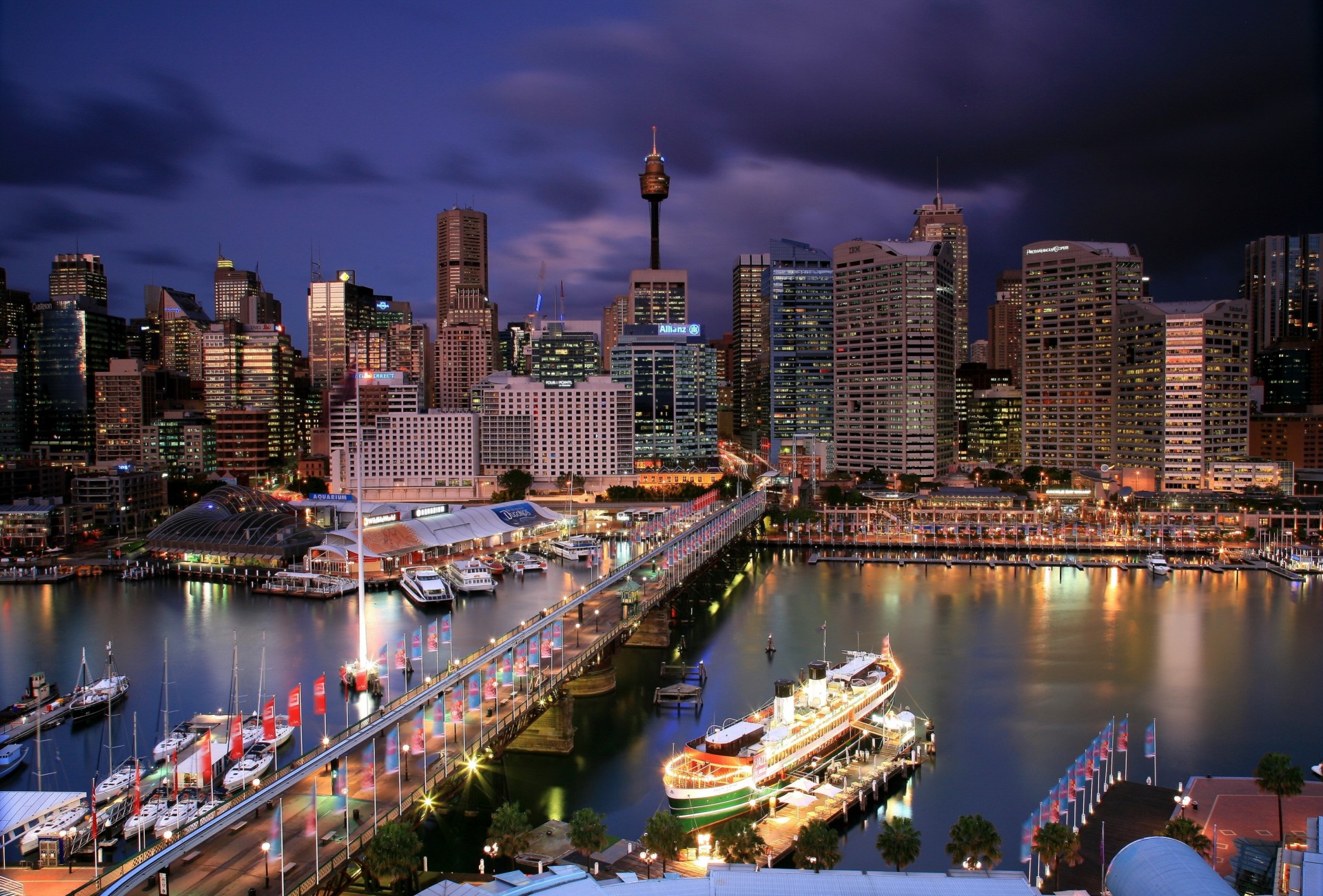 puerto sydney calle árboles australia camino. noche pareja ciudades puente ciudad casas