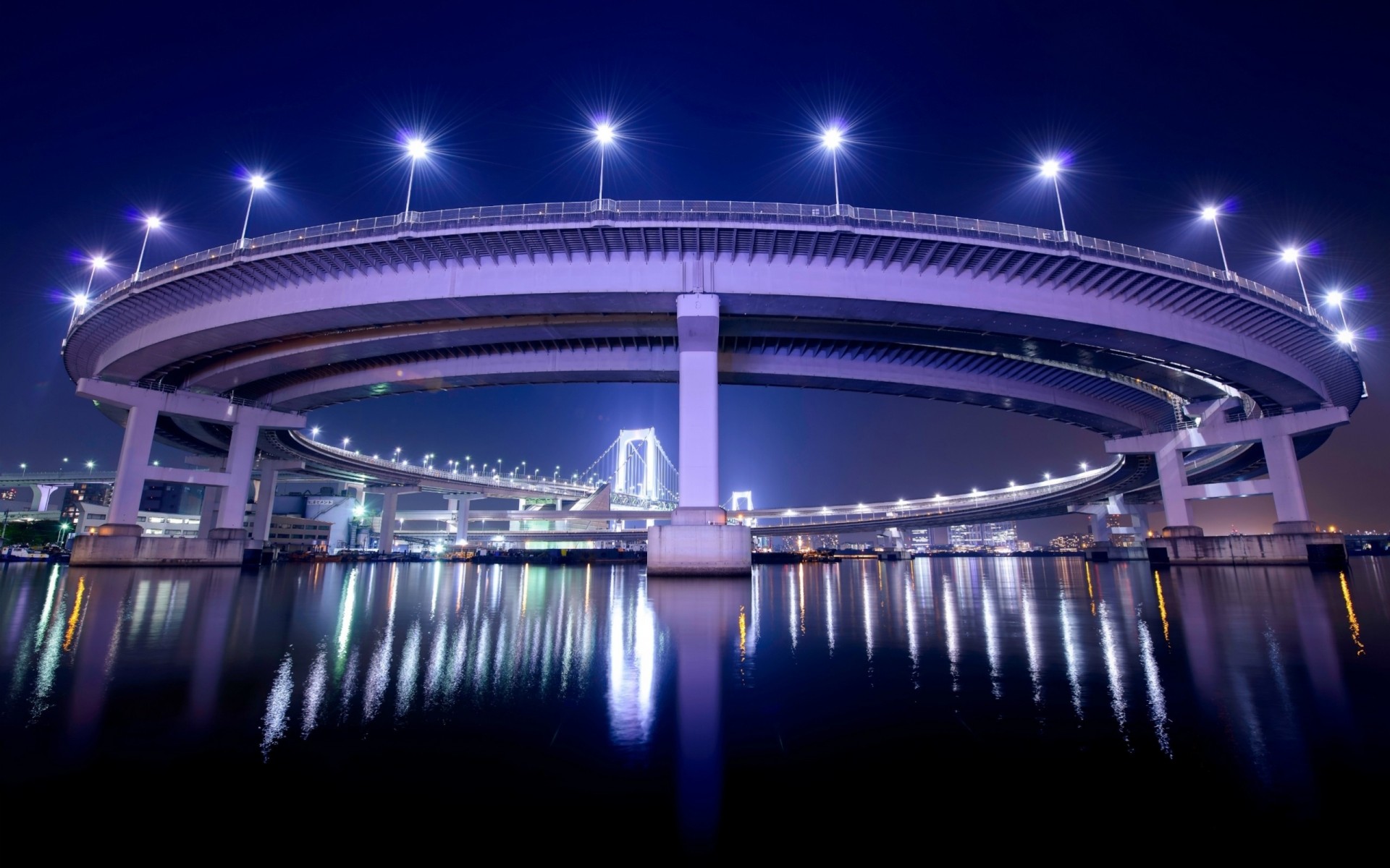 noc miasto most tokio reflektory japonia