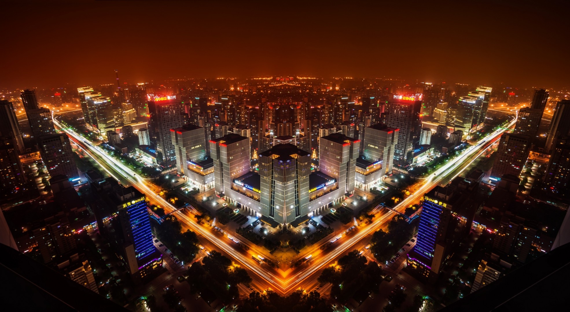 beijing china panorama ciudad nocturna