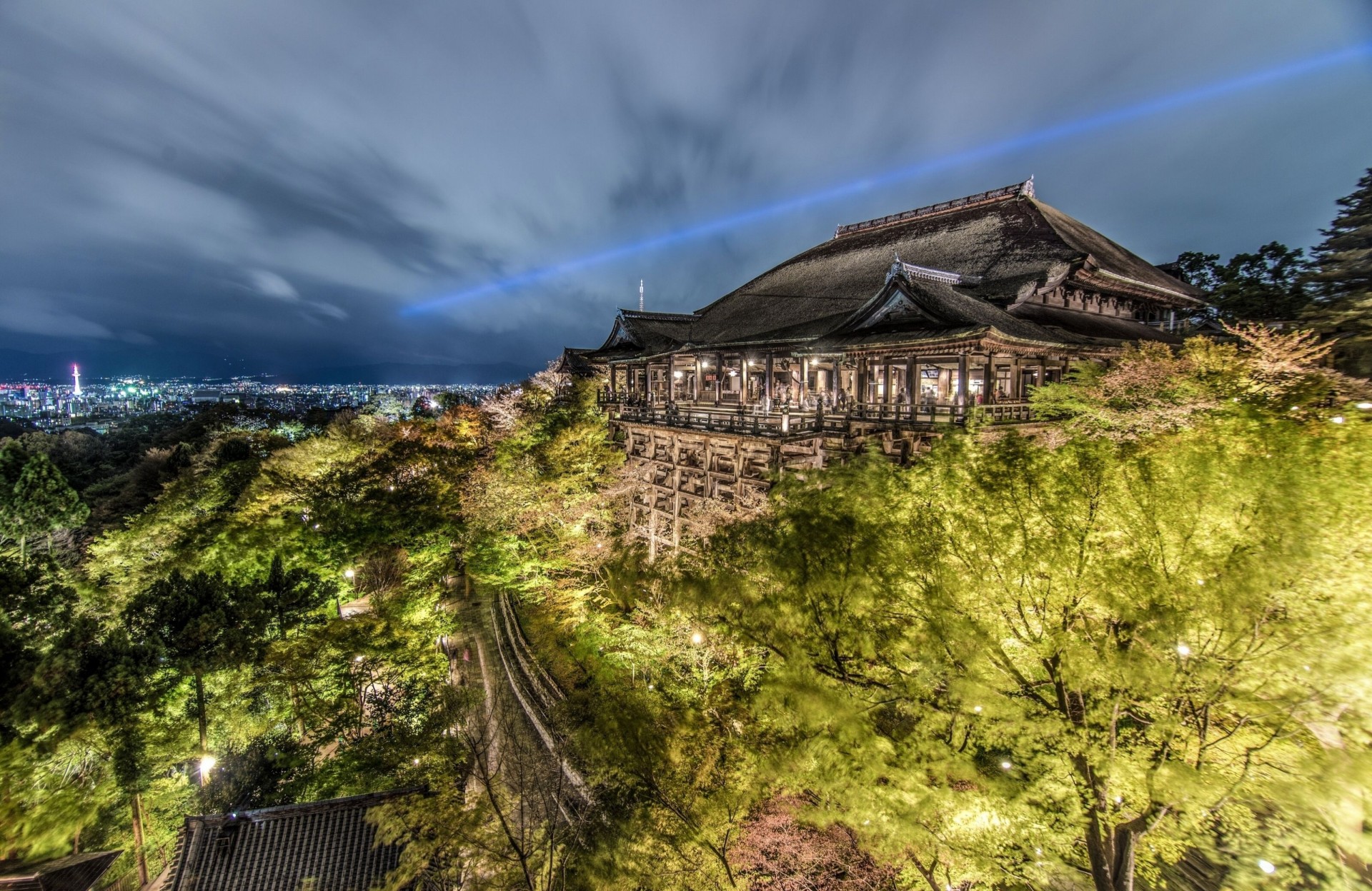 temple tree tokyo panorama kyoto night city kiyomizu-dera japan