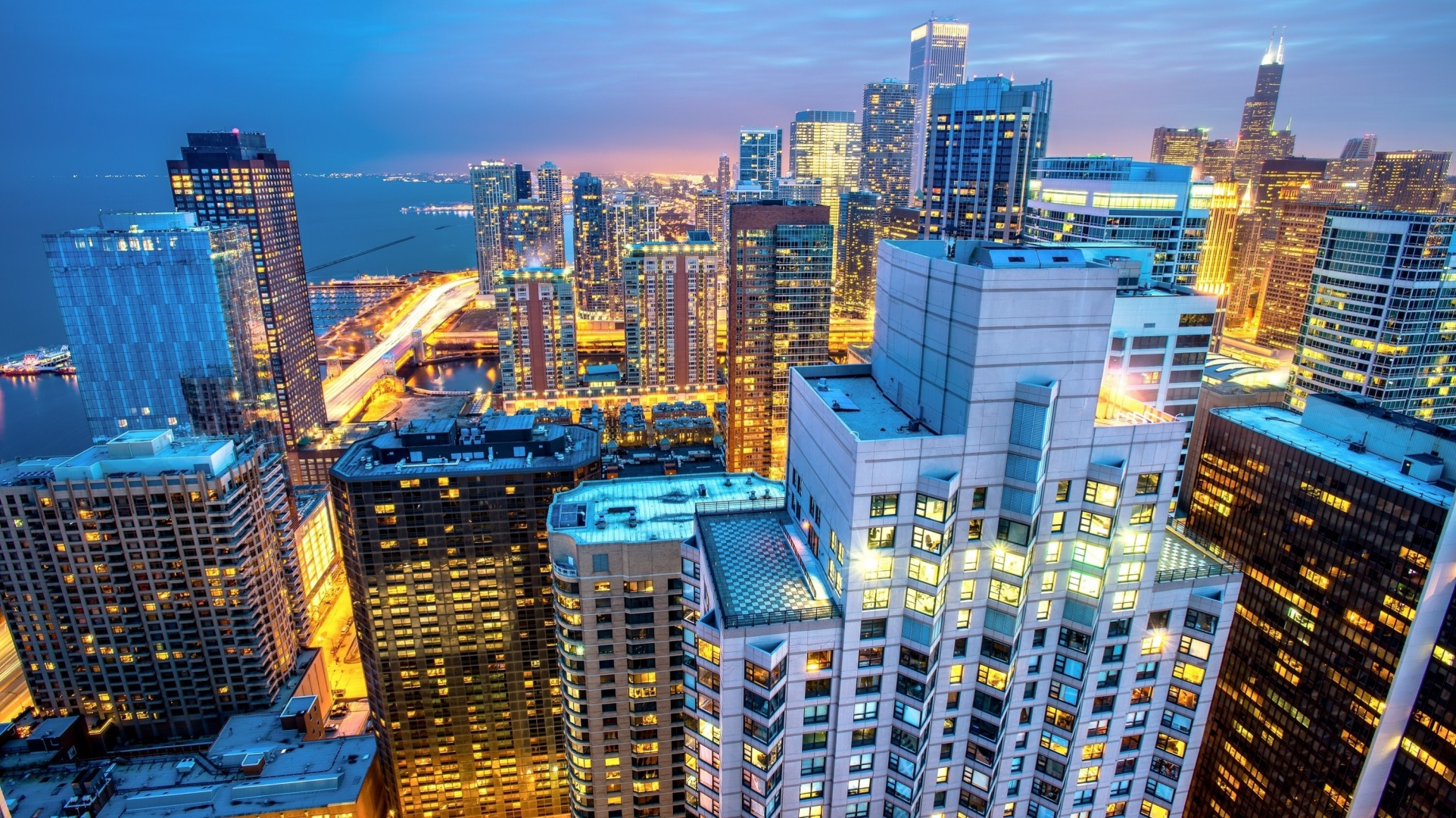 chicago ozean wolkenkratzer panorama gebäude nachtstadt