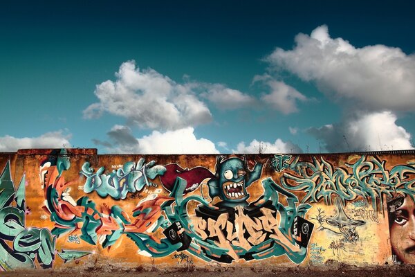 Colorful graffiti painted wall