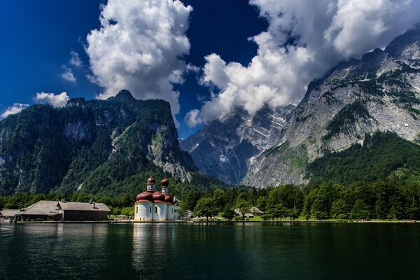 Beautiful nature. Mountains, sky and church