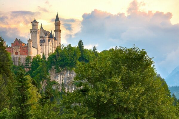 Neuschwanstein Castle in the rocks of Bavaria