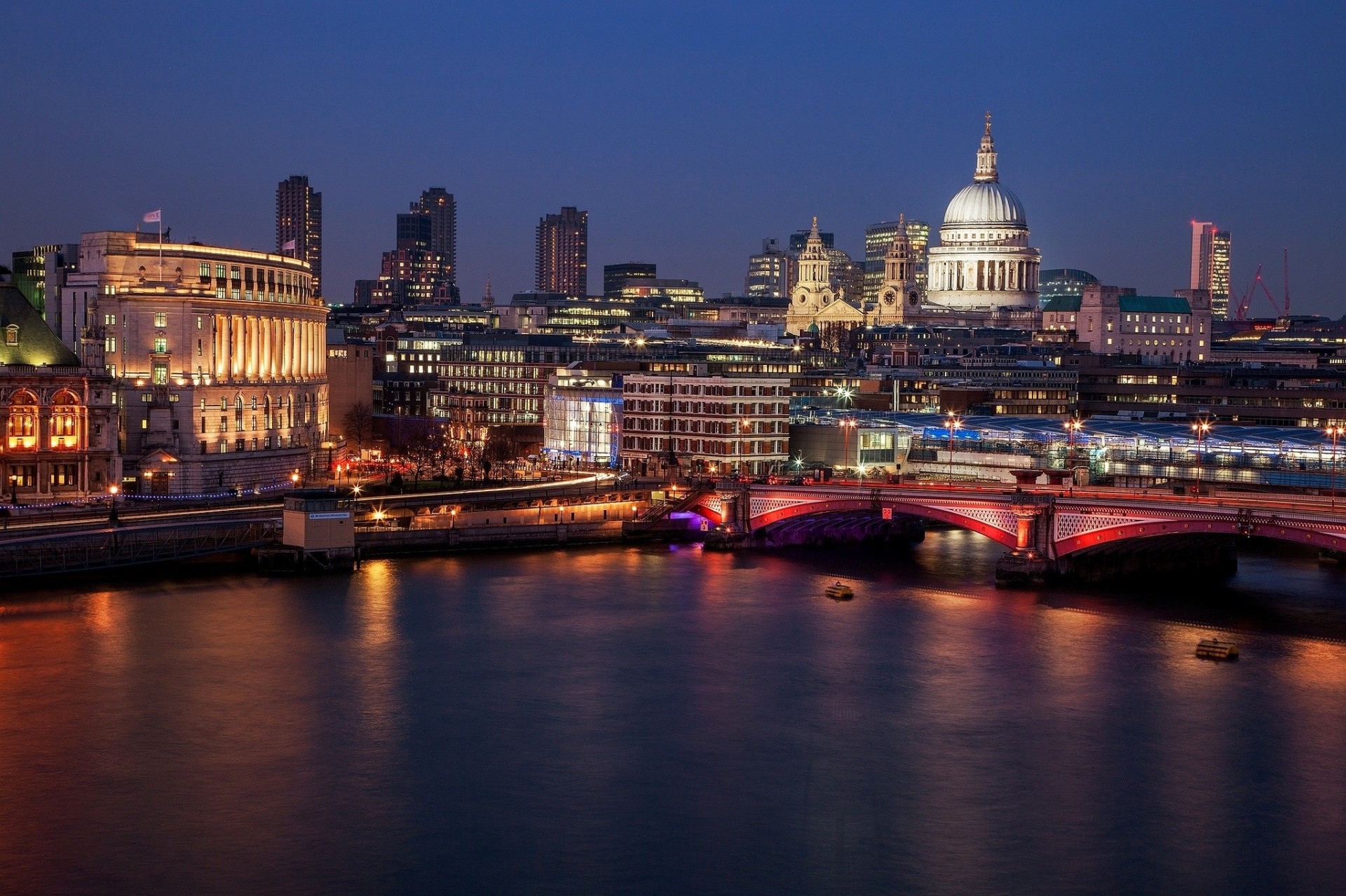 luces noche reino unido catedral de san pablo vista inglaterra ciudad londres río