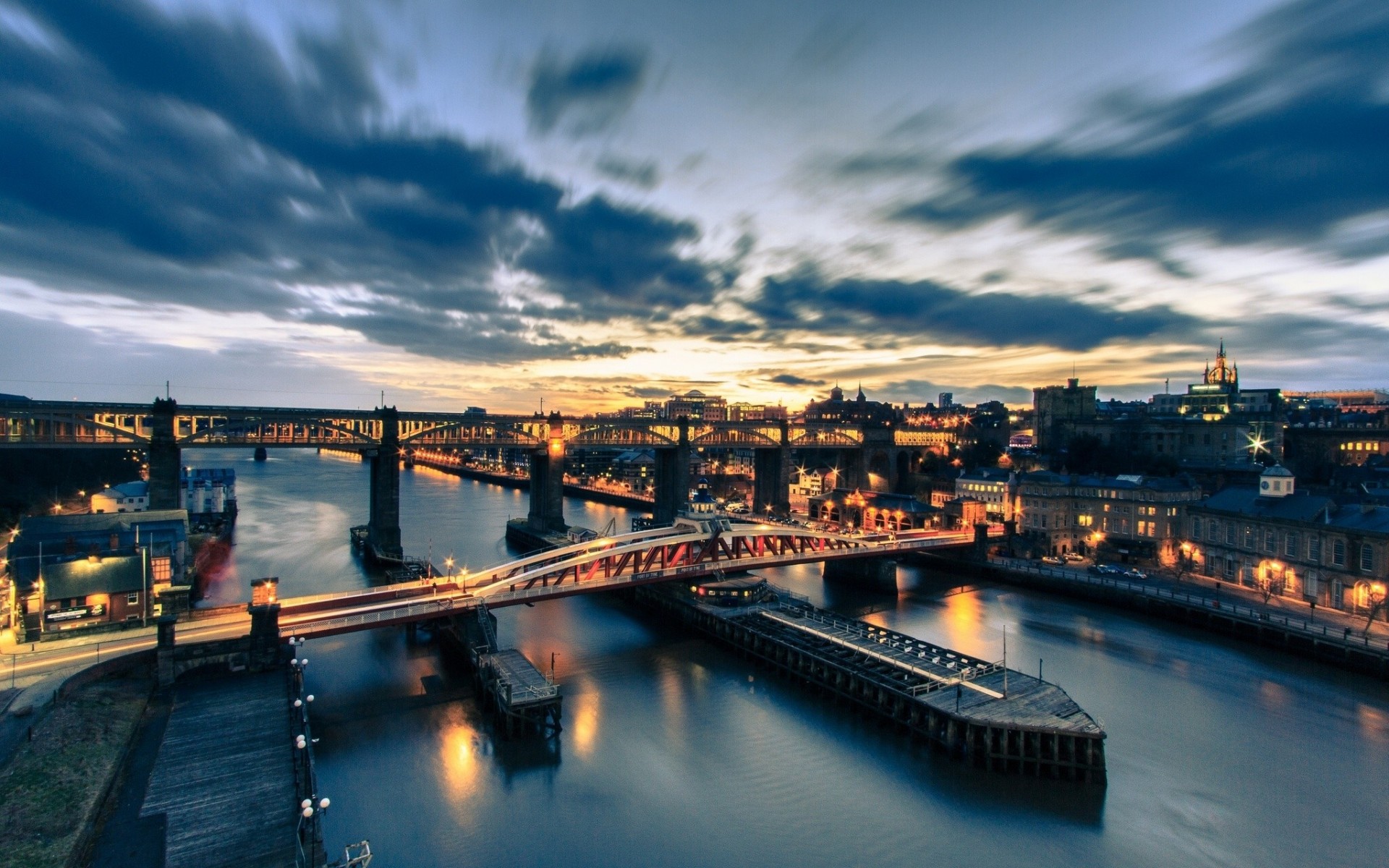 river bridge england newcastle night city