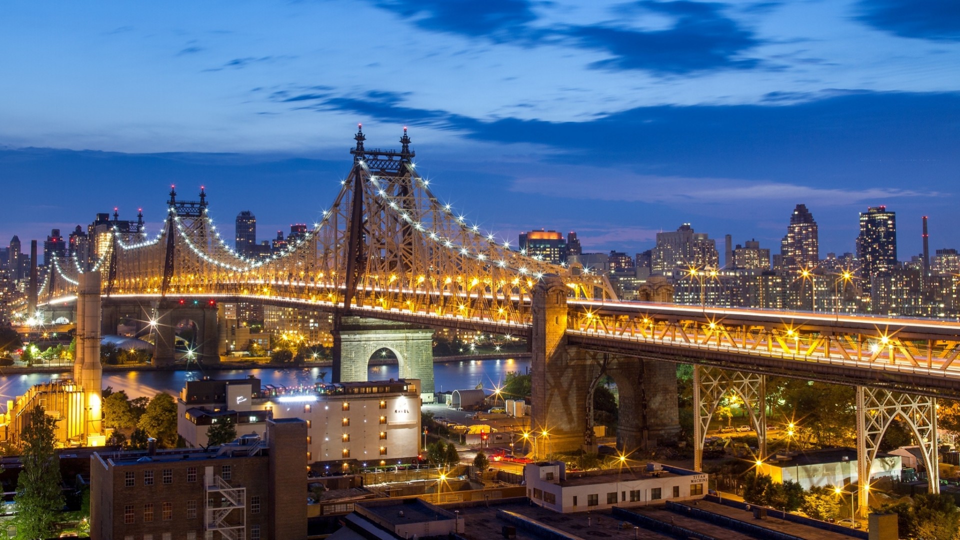 manhattan queensboro bridge nowy jork most night city