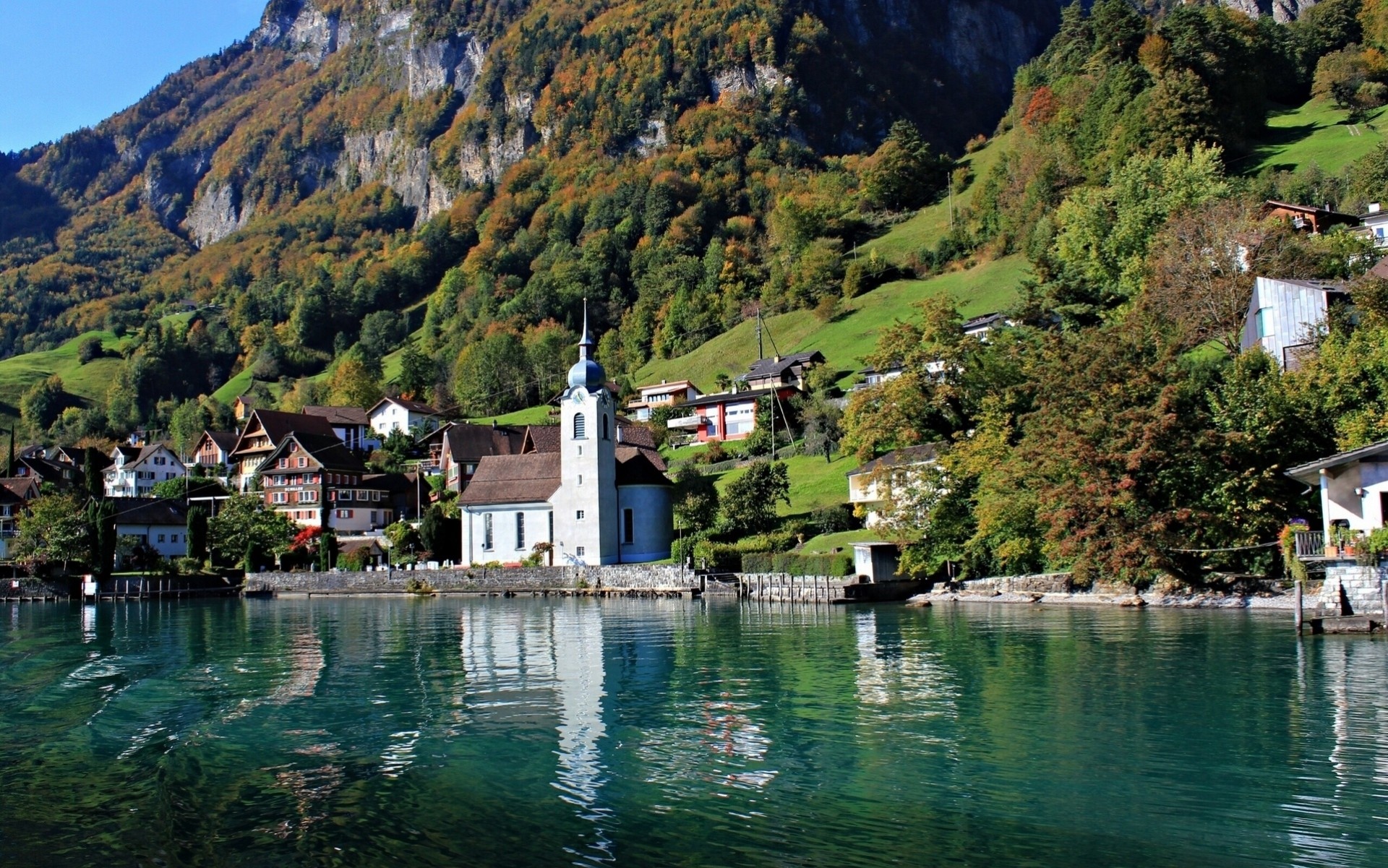 église paysage suisse lac montagnes