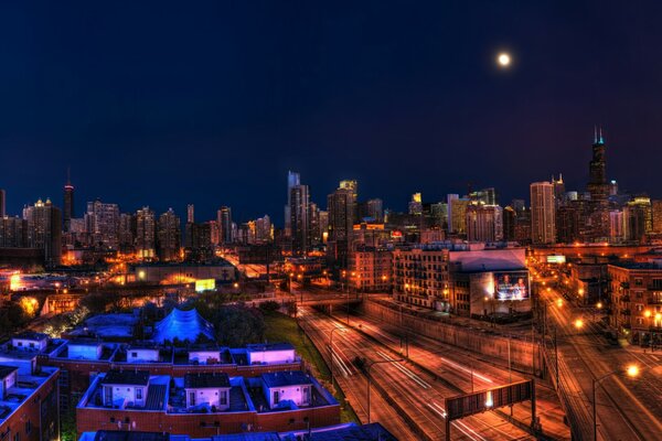 Hermosa ciudad de Chicago por la noche