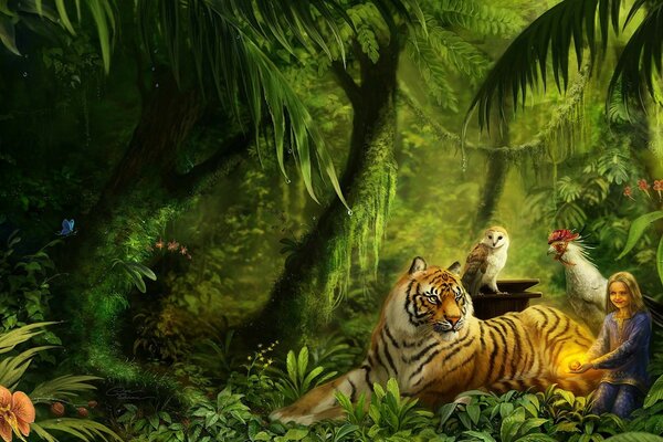 Tigre dans la jungle. Beau dessin
