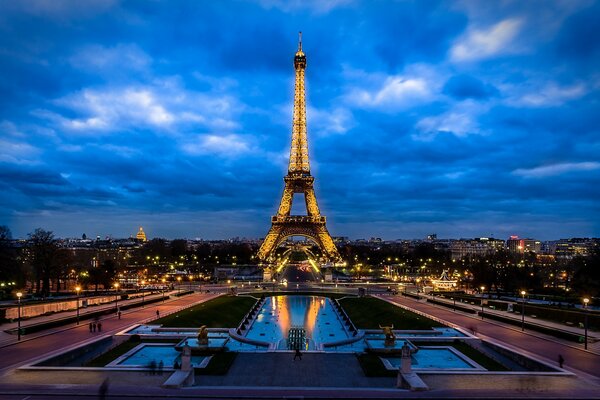 Blue sky over the Eiffel Tower