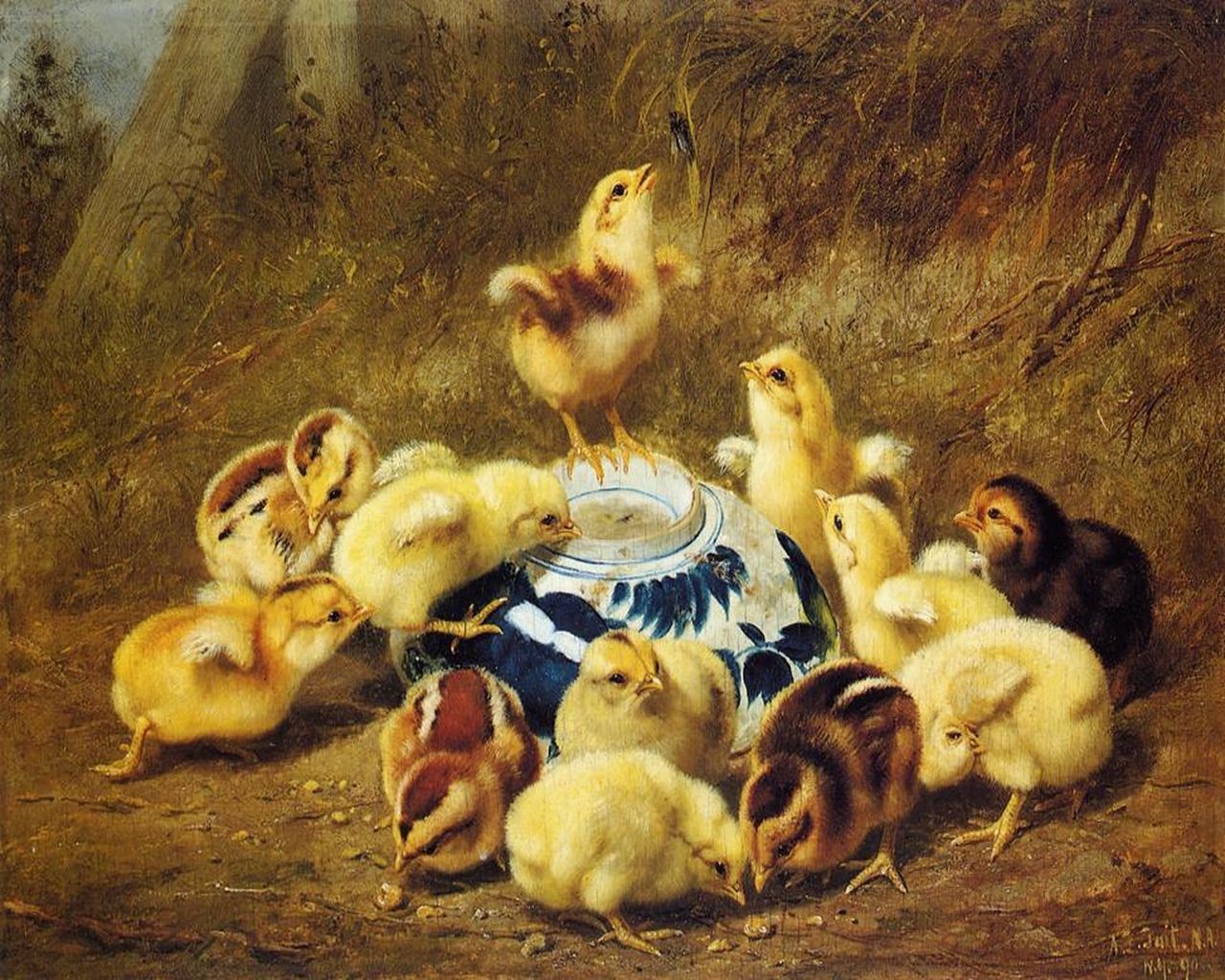 arthur fitzwilliam tait pintura mañana pollos