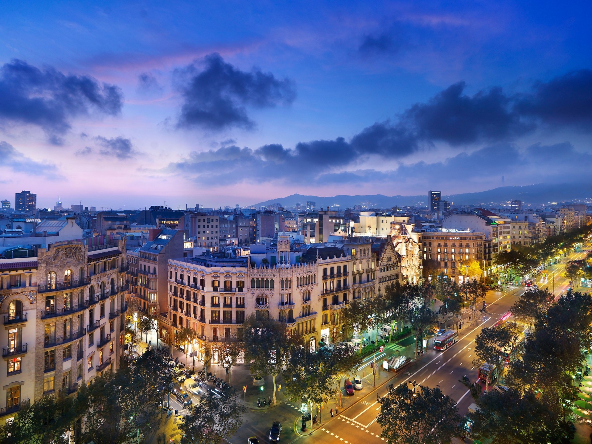 architecture barcelona street night clouds road spain mountain town house