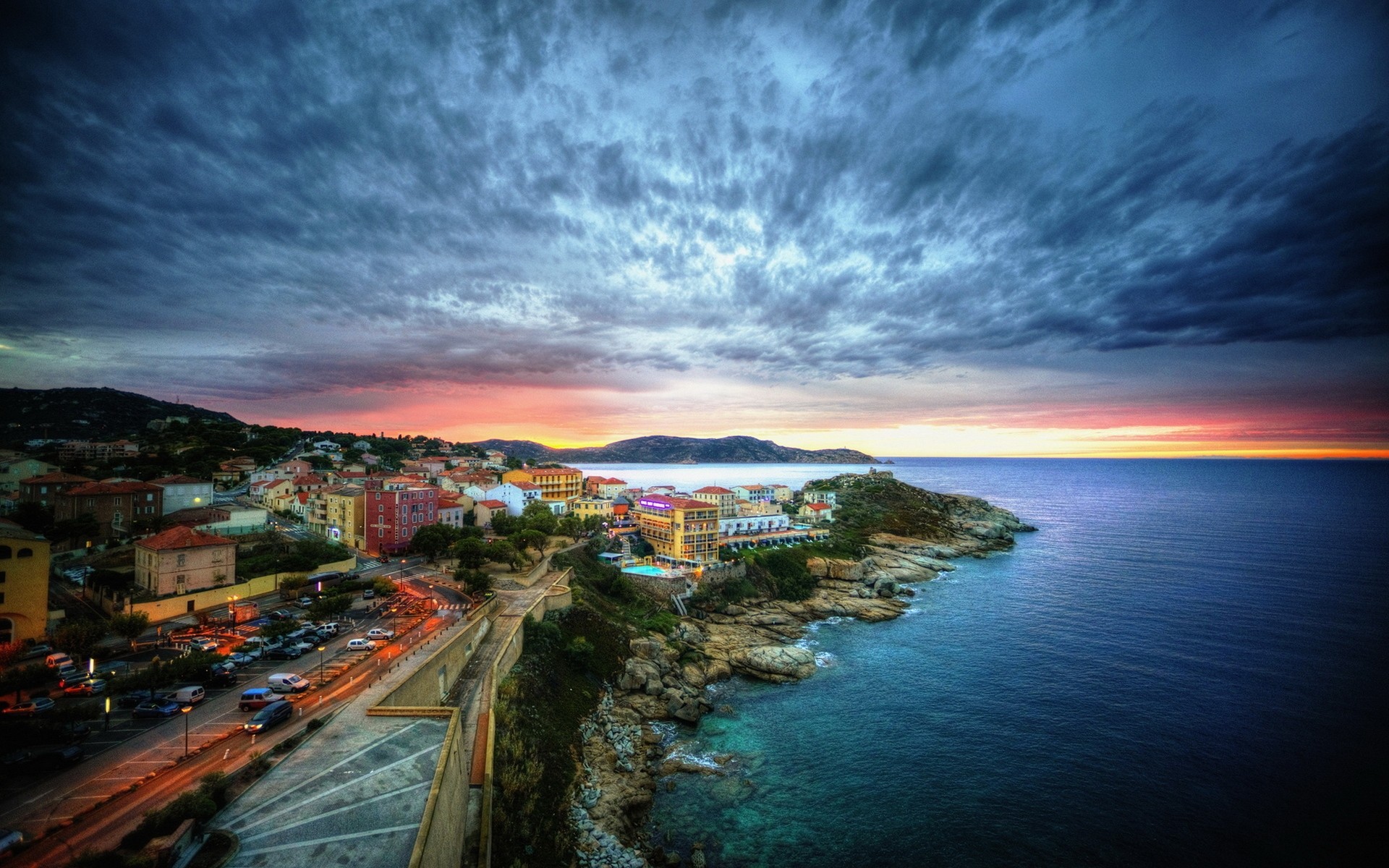 landscape sunset coast france nature town sky sea