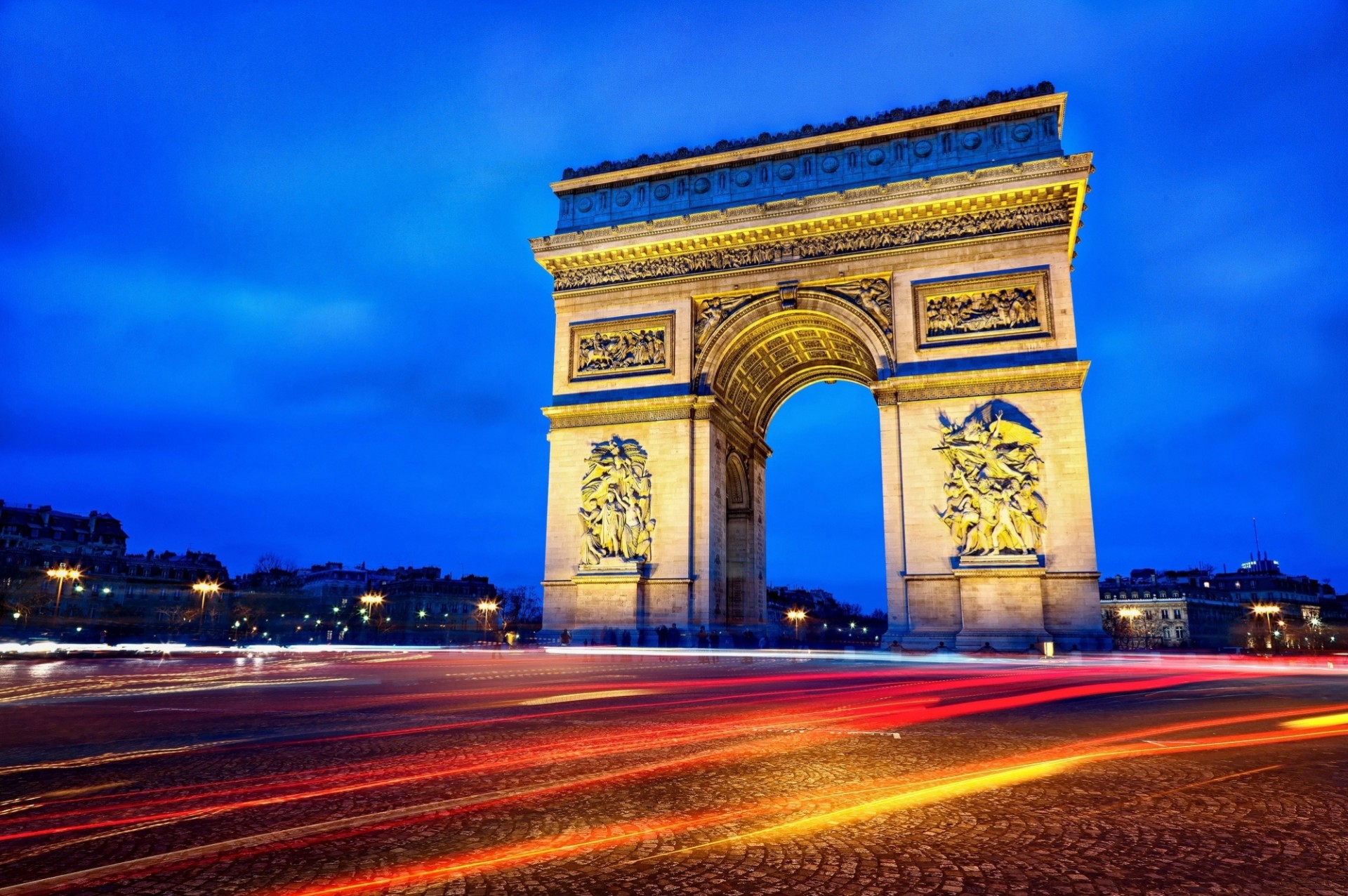 luces francia luz parís qatar airways noche arco del triunfo carretera ciudad