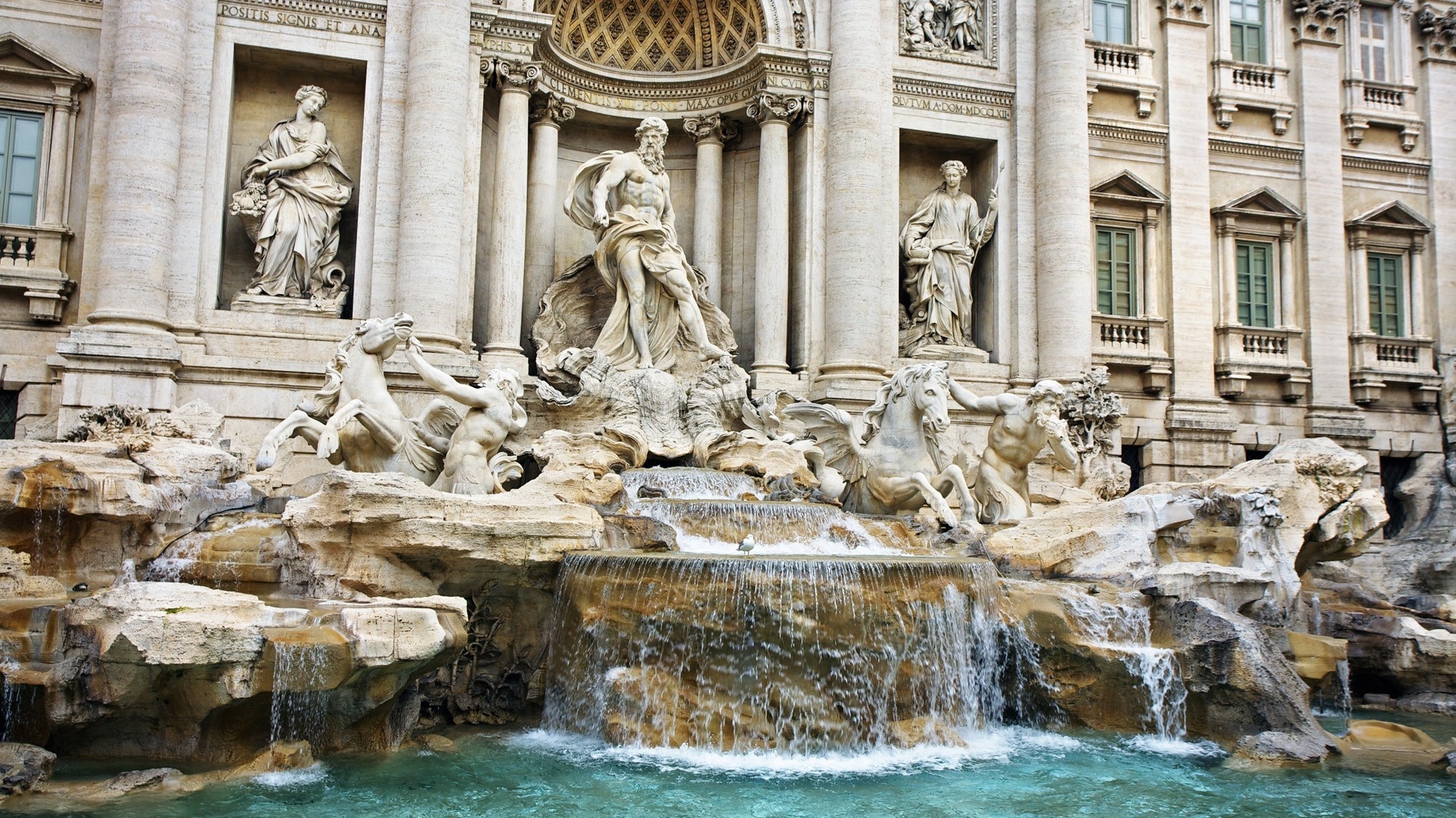 brunnen wasser stadt trevi grau rom italien