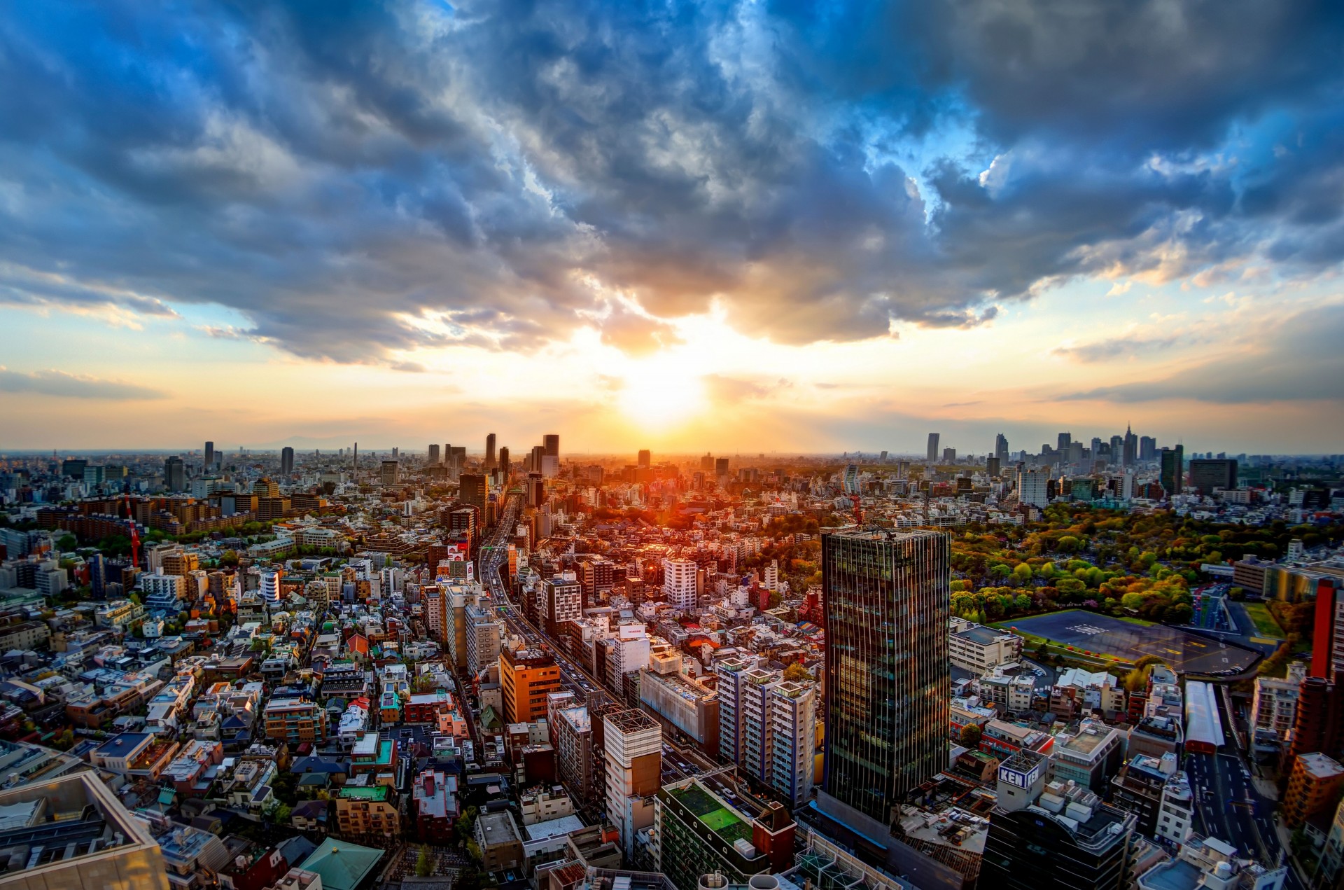 tokyo sunset road panorama building japan