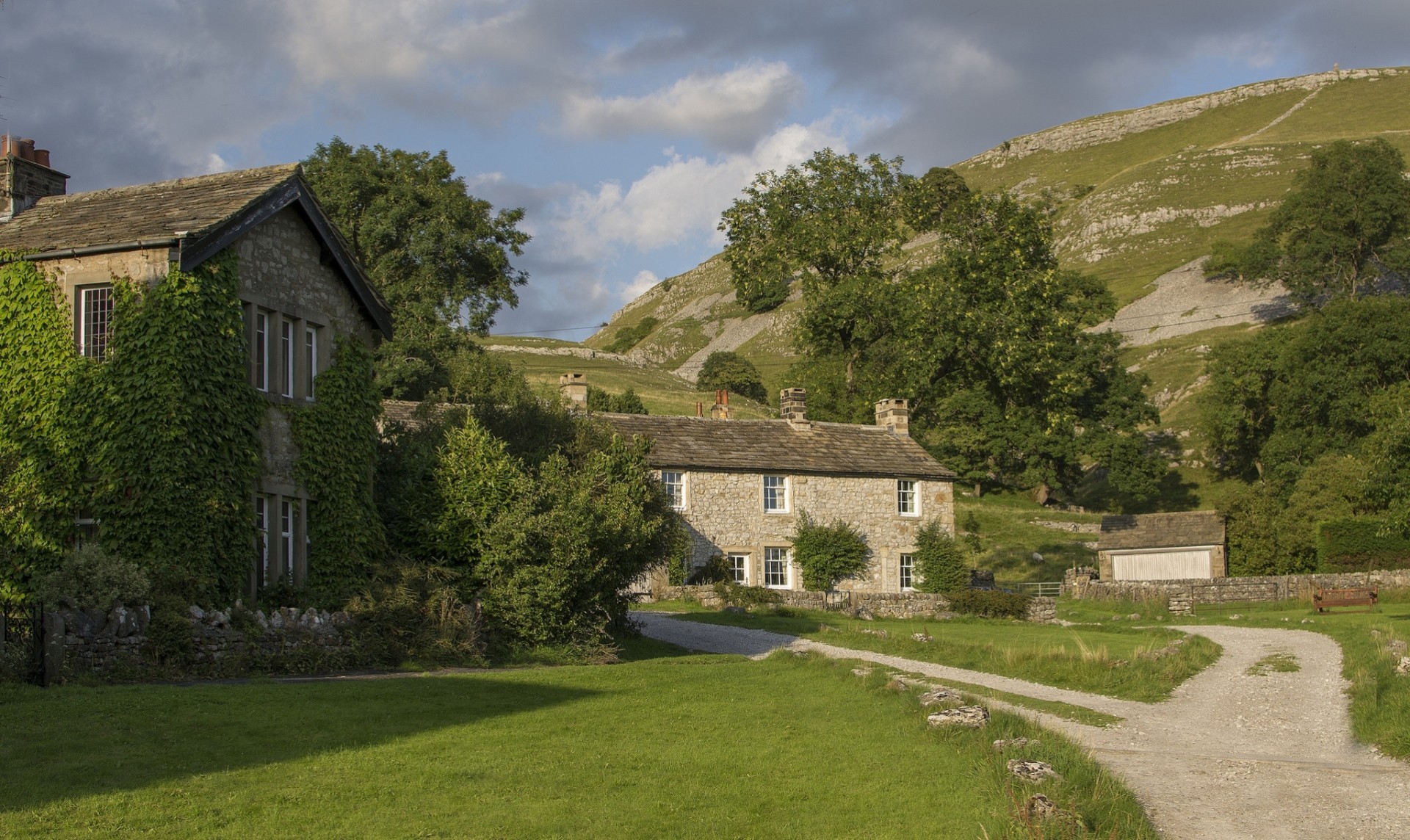 north yorkshire village england tree building track turf coniston