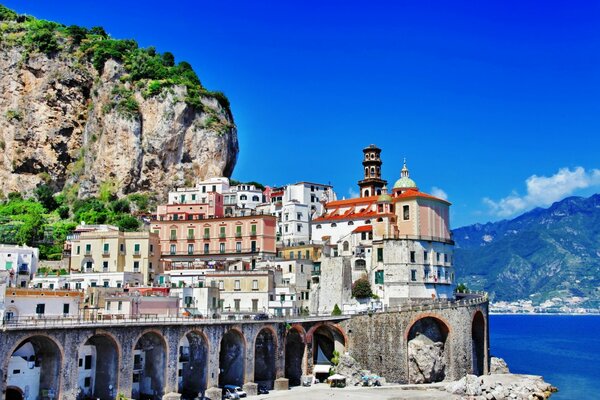 A mountain town on the coast