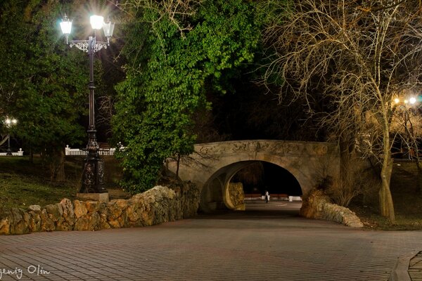 Beautiful bridge in Sevastopol at night