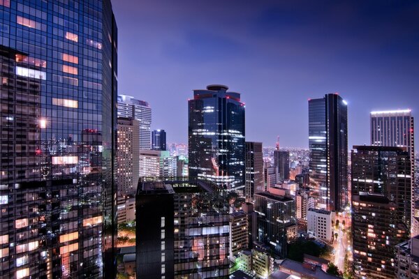 Vista della città notturna di Tokyo