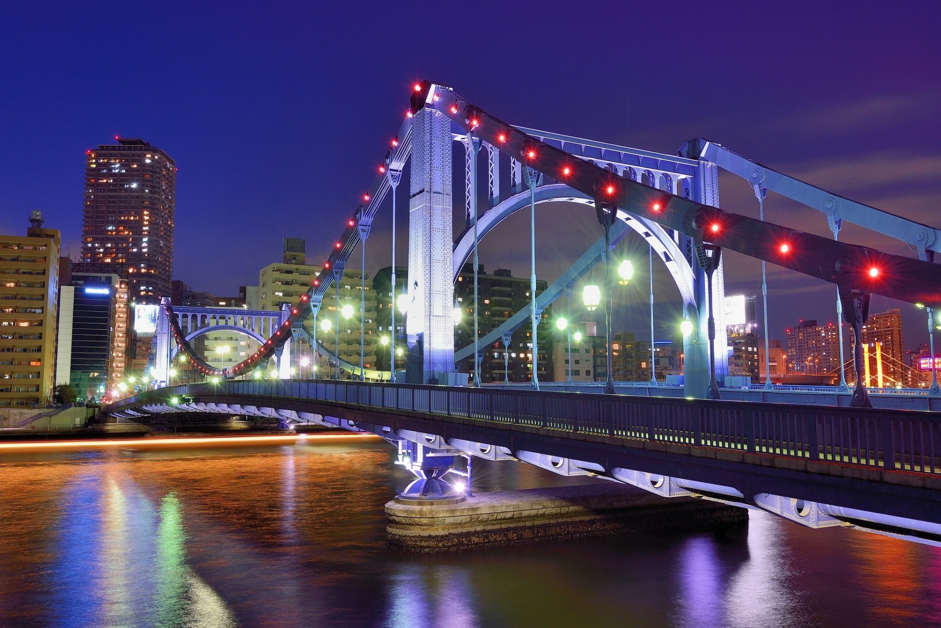 luces capital noche tokio río cielo puente rascacielos metrópolis azul edificio japón iluminación casas