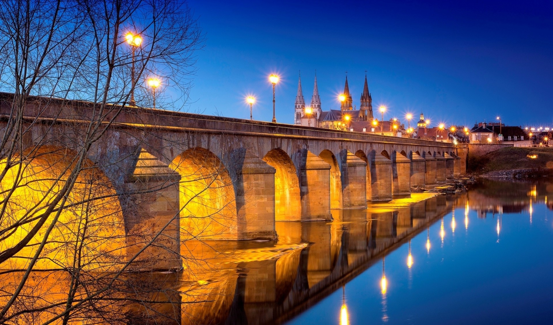 river france bridge shore city headlights night reflection qatar airways lighting water light