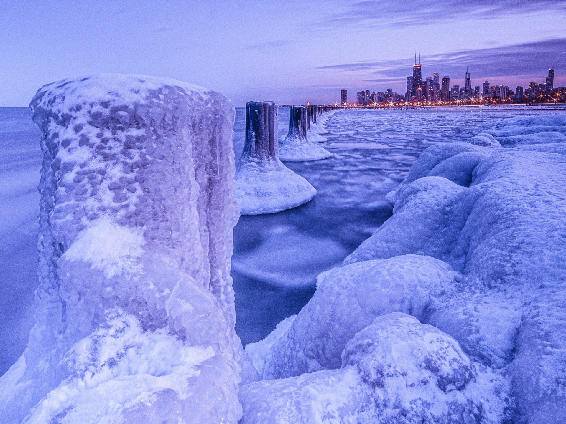 chicago mróz lód nocne miasto zima