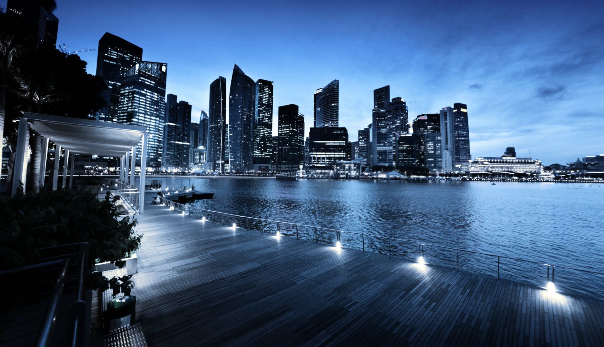 bucht sonnenuntergang bäume wolkenkratzer stadt lichter nacht singapur beleuchtung zuhause