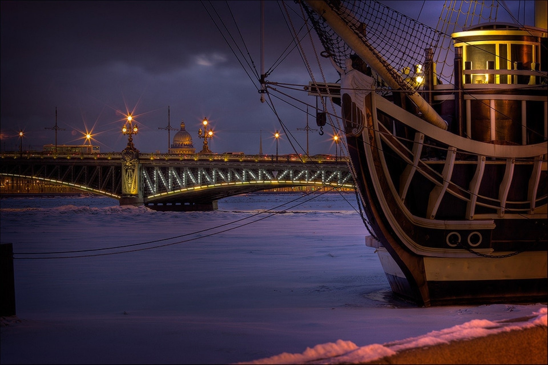 bateau peter hiver pont rivière