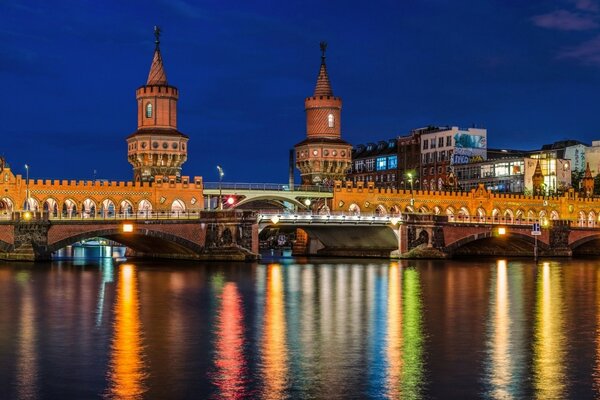 Beautiful Berlin Bridge color lighting