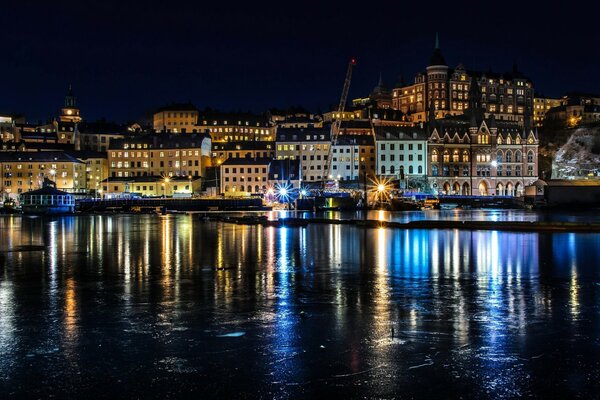 Nachtlandschaft in Stockholm