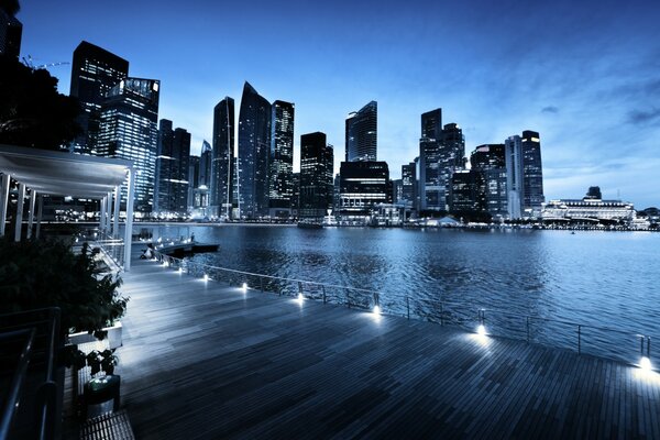 Vista notturna della città di Singapore