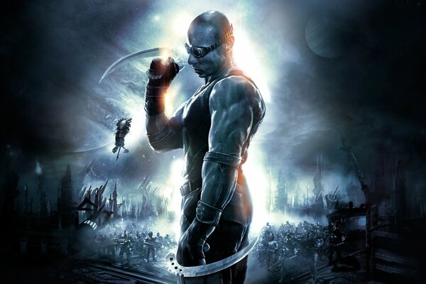 Riddick glows against the background of enemies who will be defeated