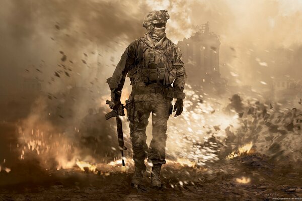 Soldado a pesar de la explosión de modern warfare 2