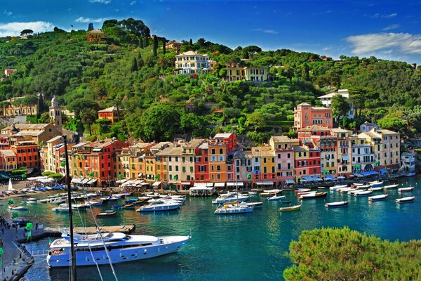 Coast crossing in Italy liguria bay with boats