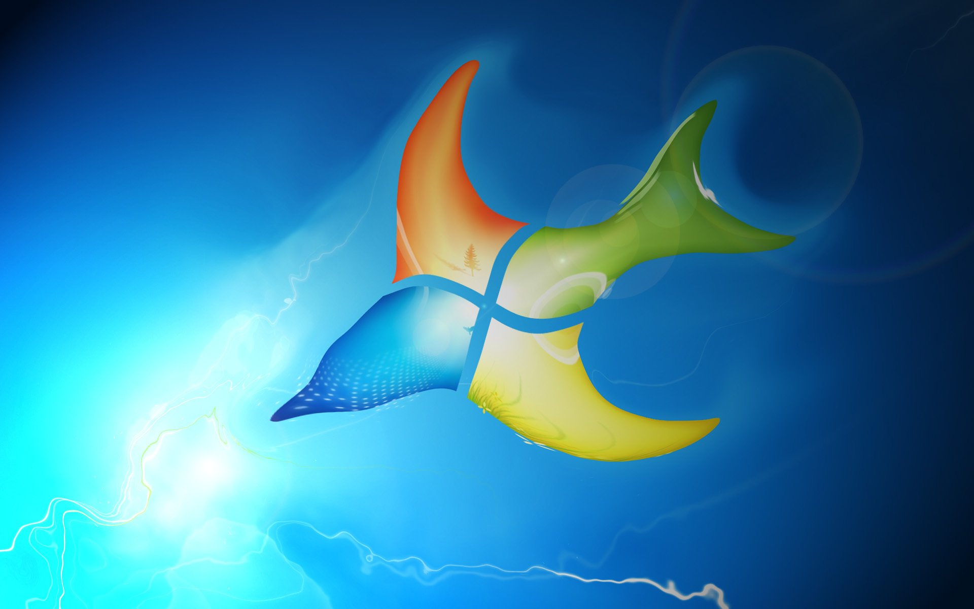 color microsoft abstraction animal emblems logos creative dolphin floats round light wave arc line fin