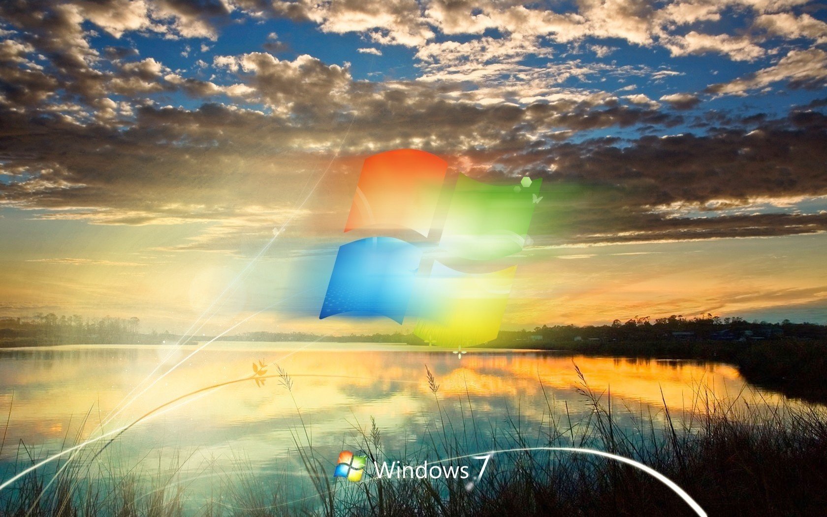 natura jezioro windows 7 logo emblematy woda słońce niebo chmury blask wolność spokój spokój wieczór zachód słońca