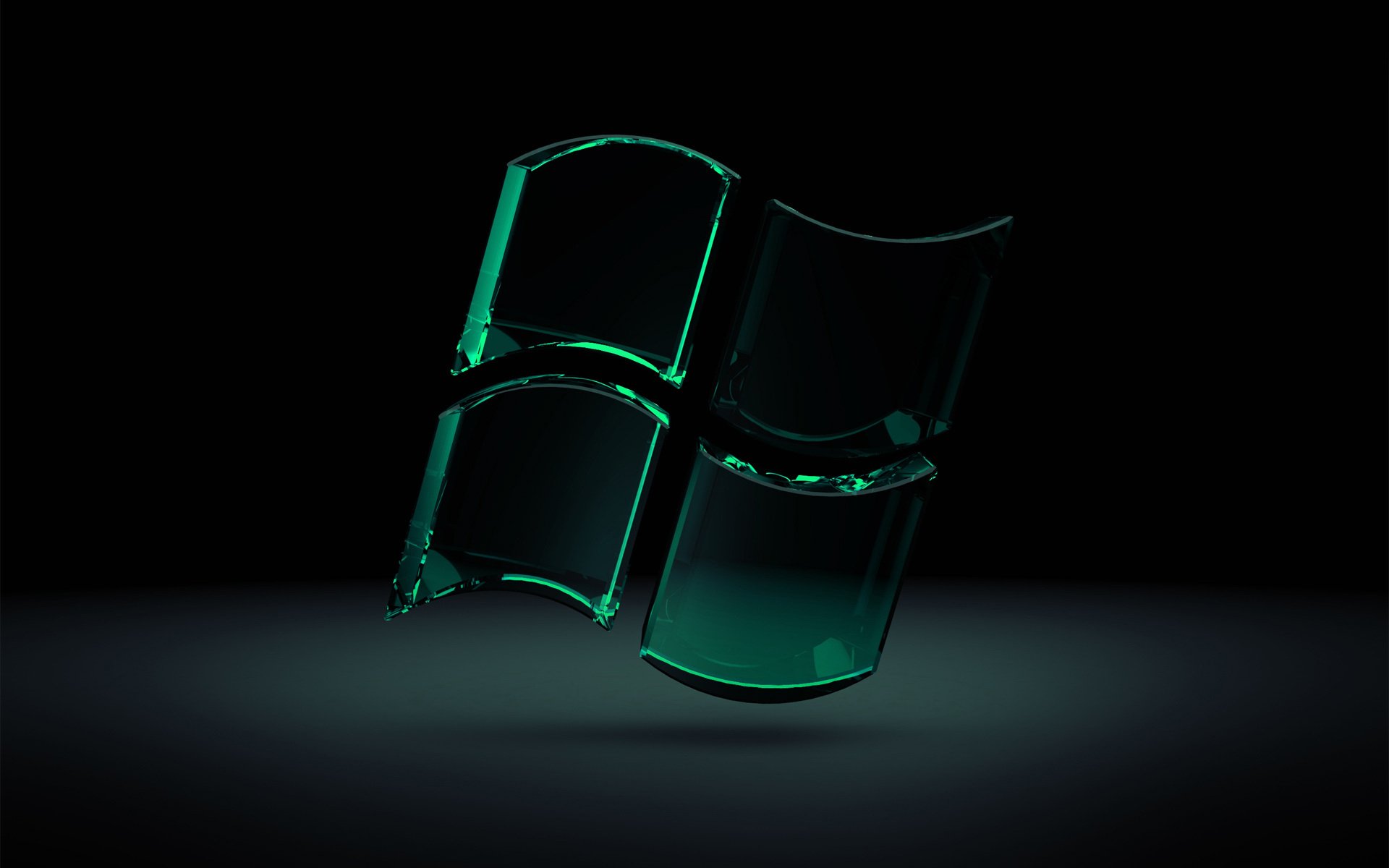 стеклянные витражи значок windows 7 эмблемы логотипы стекло воздух зеленый цвет черный фон тень