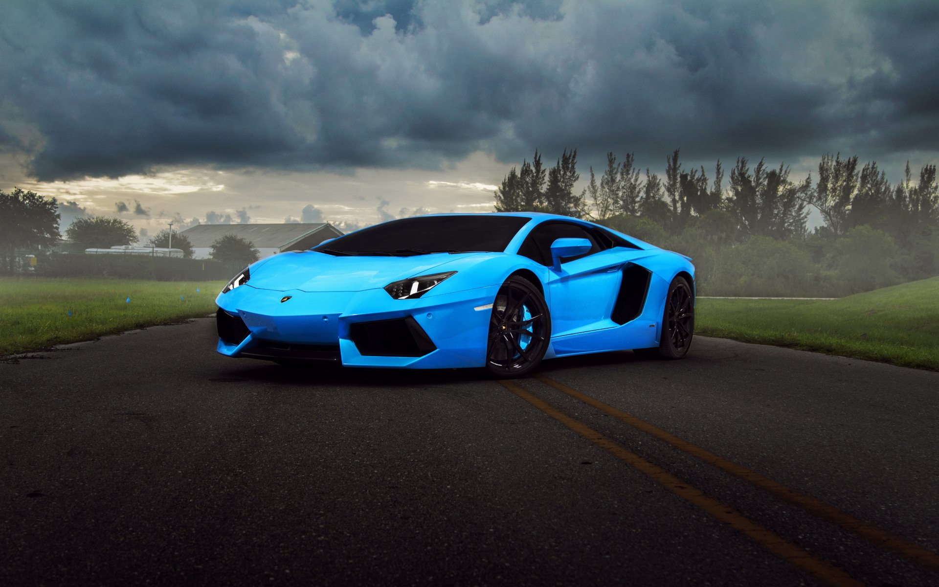 lamborghini aventador superdeportivo azul nubes hq fondos de pantalla