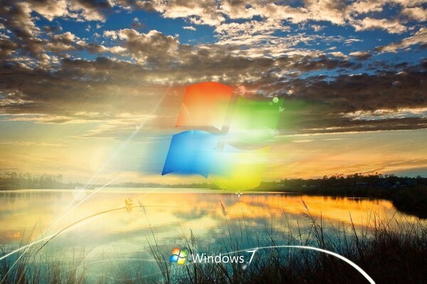 Windows 7 screensaver on a lake background