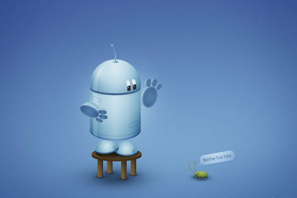 Niebieski robot androyd na stołku